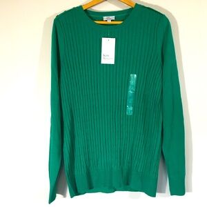 Kim‎ Rogers 100% Cotton Kelly Green Cable Knit Sweater NWT